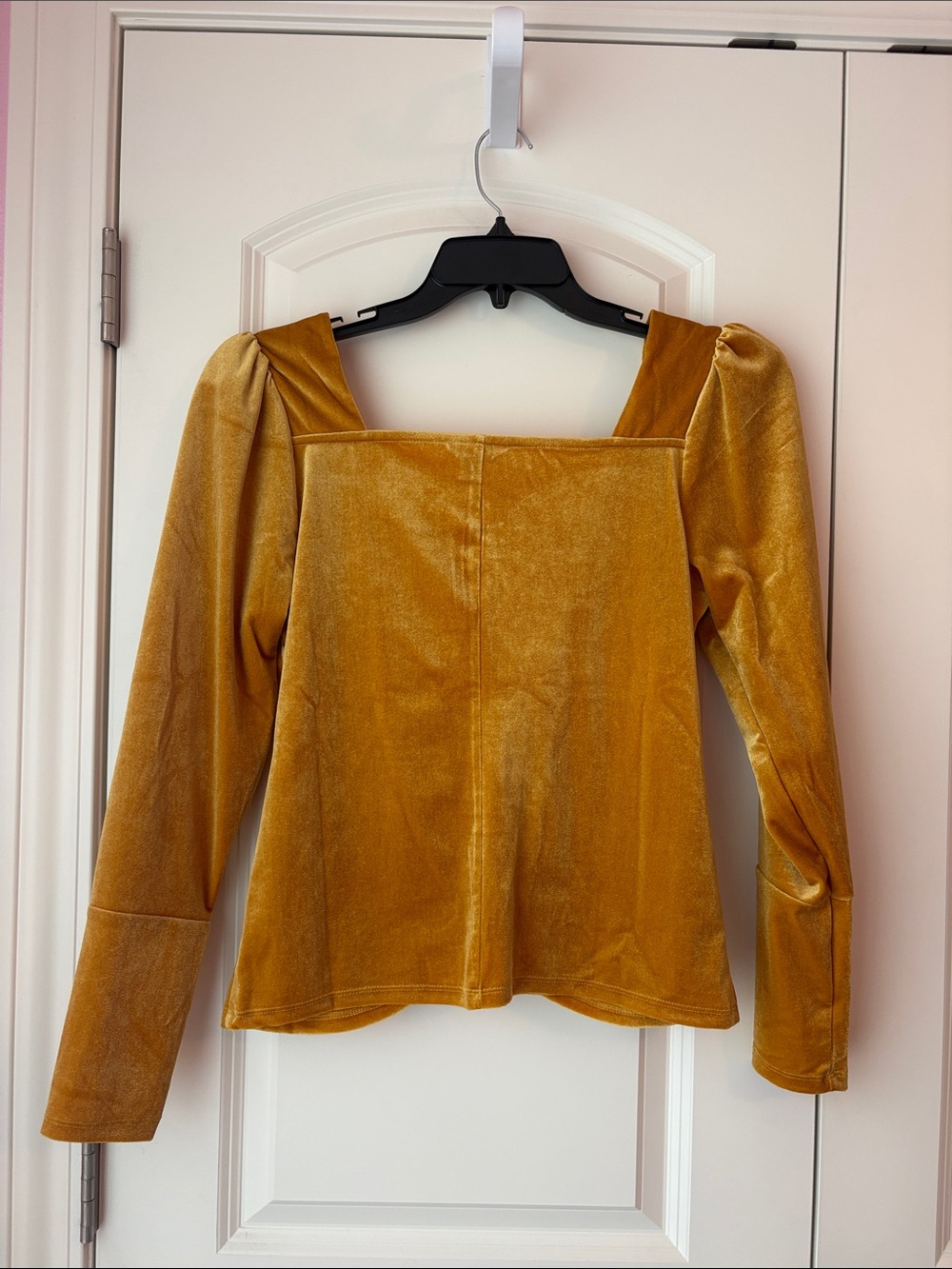Cato Mustard Gold Velvet Ruched Long Sleeve Top Size Medium - Picture 8 of 8